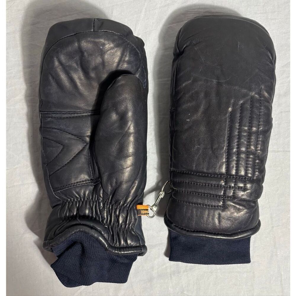 KOMBI Vtg Leather Mittens Ladies Dames Blue Insulated Wrist Cuff Ski Snowboard